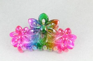 Pink rainbow hair clip claw butterfly clamp flower floral plumeria 3.5" long - Picture 1 of 7