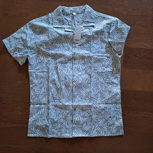 Coofandy Men's Hawaiian Floral Shirts Cotton Linen Short Sleeve Green Palm M - Picture 1 of 3