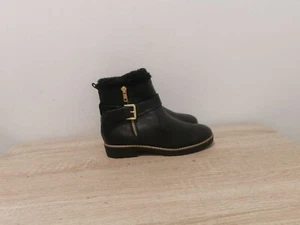 CARVELA LADIES BLACK LEATHER ZIP UP FUR TRIM BUCKLE STRAP BOOTS UK 4 EUR 37 AB59 - Picture 1 of 7