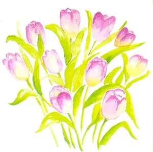 P776# 3 servilletas de papel individuales para tejido decoupage ramo de tulipán rosa en blanco - Imagen 1 de 8