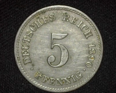 GERMANY 1890-J 5 PFENNIG EMPIRE KM11 ABOUT UNCIRCULATED ~W05 - Image 1 of 2