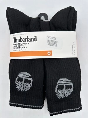 NEW 6 PAIR PACK MENS TIMBERLAND  CUSHIONED COTTON BLEND CREW SOCKS BLACK 9-12 - Image 1 of 4