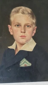 Antique 1928 Max Spilhaczek Art Portrait Oil Painting on Board Young Boy 13"x17" - Picture 1 of 11