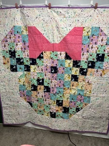 Quilt-Princess fabric patchwork.  64”x65”.  Big pink bow - Picture 1 of 2