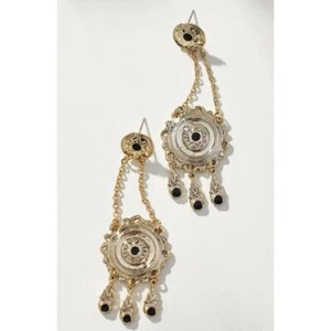 NWT ANTHROPOLOGIE Western Pendant Drop Earrings Silver Black - Picture 1 of 3