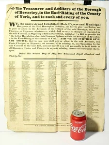 1836 Original Treasurer & Auditors of Beverly Inhabitants Rate Payers POSTER #BH - Picture 1 of 10