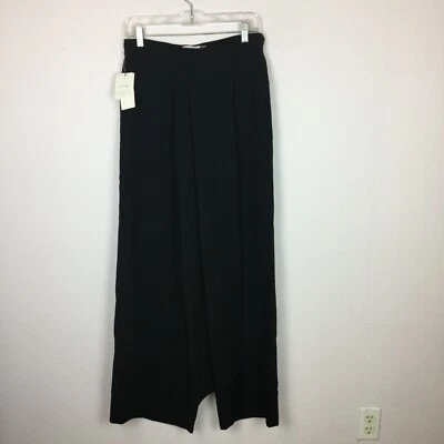 NWT Calvin Klein Wide Leg Overlay Pants Size M Womans Black High Waisted Pleated - Image 1 of 4