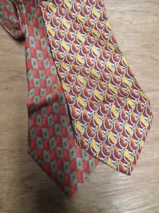 Corbatas Ermenegildo Zegna auténticas de seda geométricas oro rojo hoja verde - Imagen 1 de 7
