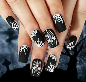 Halloween Glam: 24 pezzi ragno nero opaco e strass design spettrale ragnatela - Foto 1 di 5