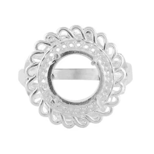 Round 10MM Cluster Semi Mount Setting Engagement Ring Size 7 Sterling Silver - Picture 1 of 8
