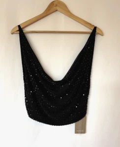 New Meshki Black Cowl Neck Cropped Top - Size M, Crystal Embellished - Picture 1 of 12