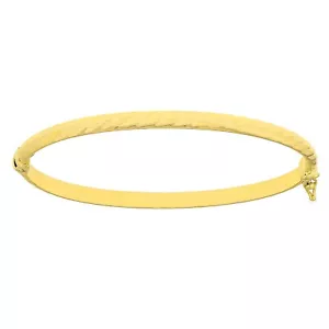 Italian 14k Yellow Gold Polish Rope Design Hollow Oval Bangle Bracelet 7" 3.8mm - Picture 1 of 5
