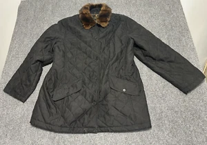 LAUREN RALPH LAUREN giacca trapuntata donna nera con colletto pelliccia sintetica taglia large - Foto 1 di 8
