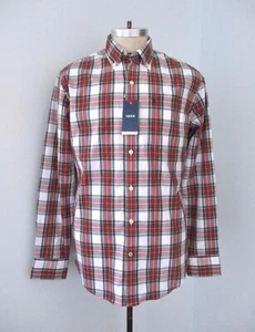 NWT $60 IZOD Red Green Salsa Plaid Essential Poplin BD Office Shirt Pocket M - Picture 1 of 6