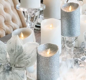 Paquete de 4 velas Luminara Flameless 5"&7" lisas y brillantes en plata - Imagen 1 de 3