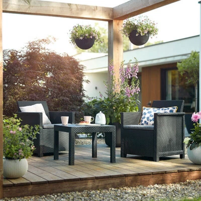 Set Tavolino contenitore 2 Poltrone da Giardino sedie Effetto Rattan  graphite - Immagine 1 di 2