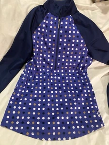 JoFit BRAND NEW W/TAGS Blue Polka Dot Golf Activewear Mock Neck Long Sleeves Zip - Picture 1 of 10
