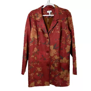 Studio By Denim & Co Blazer Jacket Women 1X Burnt Orange Floral Faux Suede NWOT - Picture 1 of 11