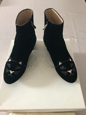 CHARLOTTE OLYMPIA ANKLE BOOTS KITTY WOMAN NO. 38 Italian BLACK VELVET COLOR - Image 1 of 4
