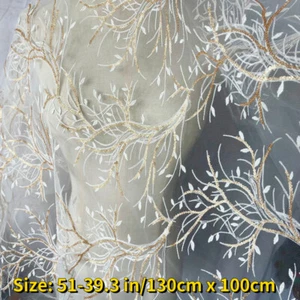 Lace Embroidered Sheer Fabric Mesh Floral Sequins for Evening Wedding Dress - Picture 1 of 12