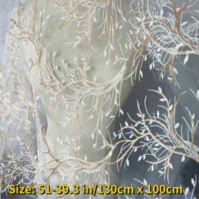 Lace Embroidered Sheer Fabric Mesh Floral Sequins for Evening Wedding Dress - Image 1 of 4