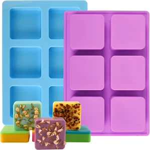 2 Pack Silicone Soap Molds for Soap Making, Reusable 6 Cavity Square Silicone Mo - Picture 1 of 6