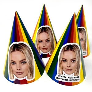 Personalised Party Hats With Face Photo & Text of your choice - Rainbow - Picture 1 of 2