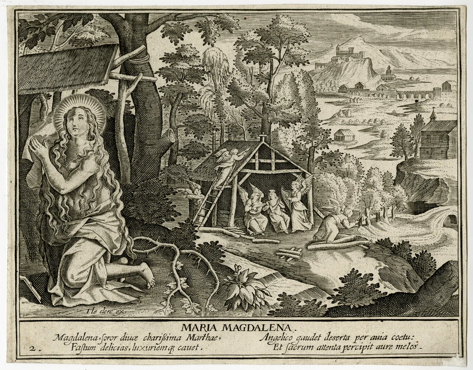 Antique Print-RELIGION-HERMIT-MARIA MAGDALENA-Vos-le Clerc-ca. 1610 - Image 1 of 1