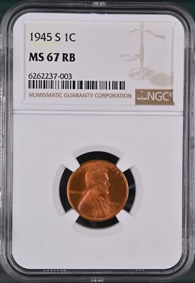 1945-S  1C RB   Lincoln Wheat One Cent NGC MS67RB  6262237-003 - Image 1 of 2