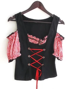 Damen Trachten Shirt schwarz, Ärmel rot kariert Gr. 38 v. Stockerpoint - Picture 1 of 2
