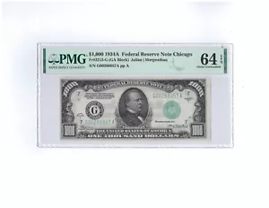 1934A $1,000 Federal Reserve Note, PMG 64, uncirculated, Exceptional Paper Qlty - Picture 1 of 2