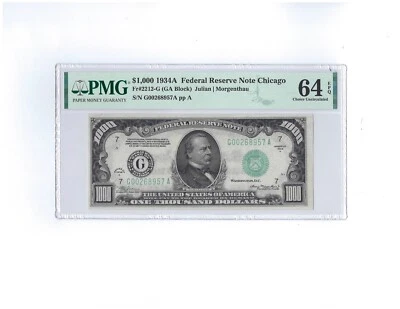 1934A $1,000 Federal Reserve Note, PMG 64, uncirculated, Exceptional Paper Qlty - Image 1 of 2