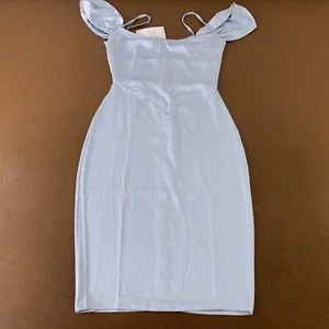 Vesper Women's Size 10 Victoria Light Blue Satin Bardot Midi Dress NWT - Picture 1 of 11