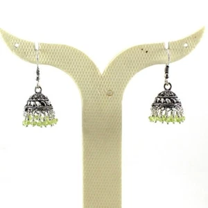 Earrings Natural Peridot Gemstone Handmade Beads Jewelry Oxidized Jhumki - Picture 1 of 2