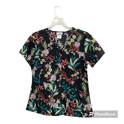 Scrubstar Top Size Small Jungle Print Leopards Zebras Cotton Tropical New - Image 1 of 4