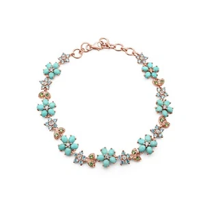 Natural Turquoise Peridot Topaz Rose Gold Plated Silver Floral Bracelet Jewelry - Picture 1 of 1