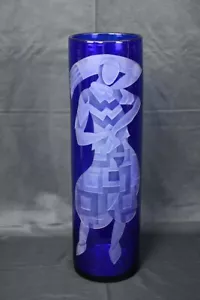 Art Deco Style Cobalt Blue Glass Vase with stunning etching of a body on its ... - Picture 1 of 1