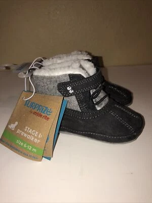 Zapato Negro Gris Etapa 1 Pre Walker Stride Rite Niño Pequeño Talla 6-12 Forrado de Vellón   Foto 1 de 4