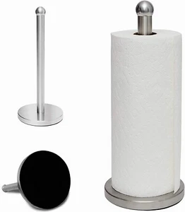 Organizador de soporte de rollos de tela de acero inoxidable plateado para estante de papel de cocina - Imagen 1 de 5