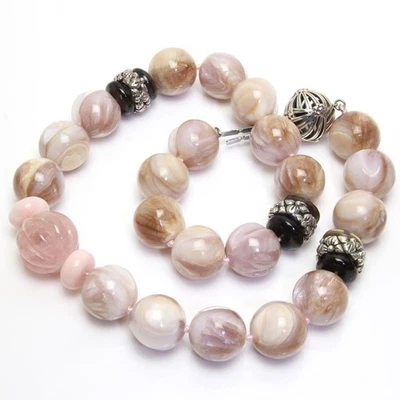 Collana Stephen Dweck Opale Rosa Conchiglia Rosa Quarzo Fumè 45 cm Argento Gi... - Immagine 1 di 4