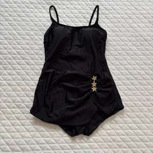 Vintage Oscar de la Renta einteiliger Badeanzug Größe 8 schwarz hergestellt in den USA Golden Sea Stars - Bild 1 von 10