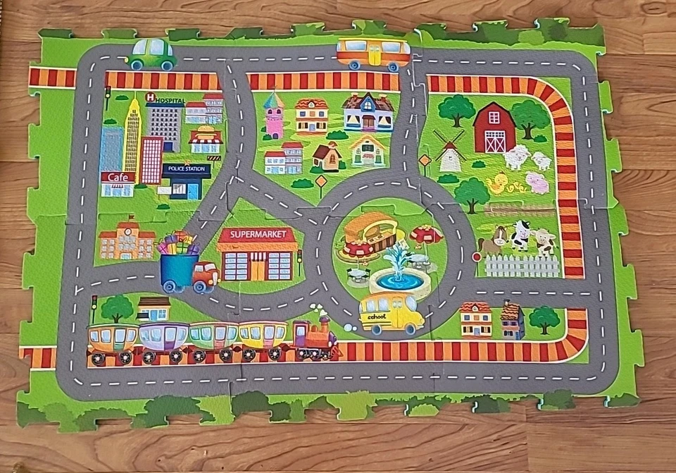 Alfombra de juego de espuma alfombra de juego de juguete de ciudad para carretera rompecabezas de piso de enclavamiento alfombra para sala de juegos de carretera Foto 1 de 1