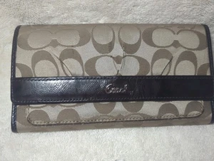 Coach Signature Canvas & Leder plissiert dreifach faltbare Karten Geldbörse Druckknopf Clutch braun - Bild 1 von 4