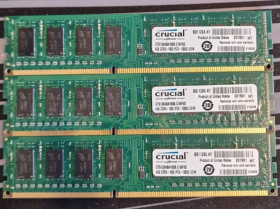 Crucial 12GB (3x4GB) DDR3-1600 PC3-12800 CL11 UDIMM Memory RAM - Image 1 of 1