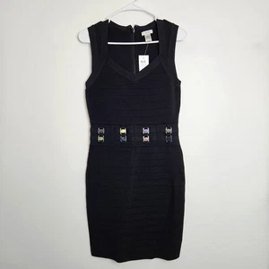 Abito Fasciato CACHE Taglia M Nero Elasticizzato Cocktail Night Out Bodycon LBD NUOVO - Foto 1 di 12