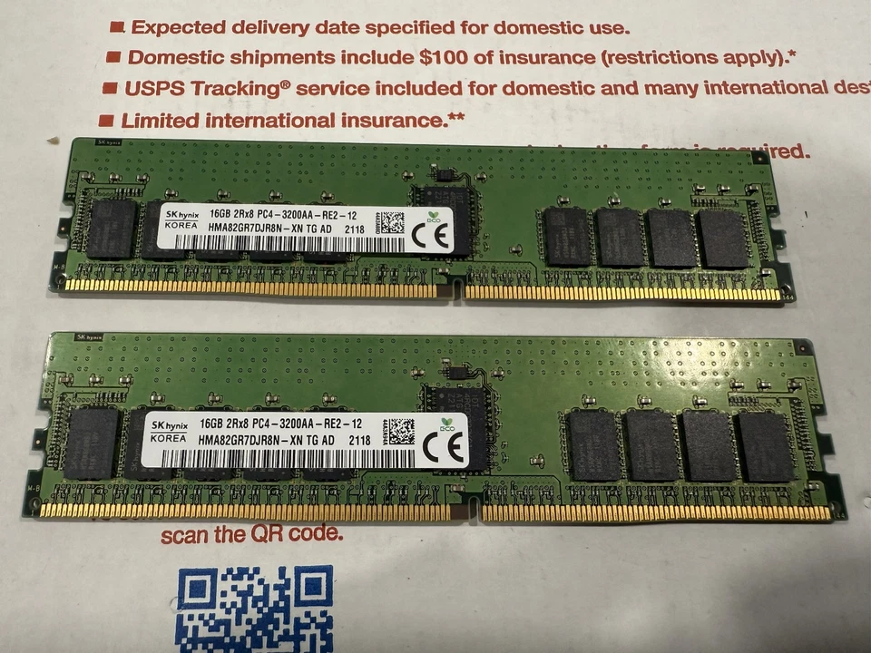 SK Hynix HMA82GR7DJR8N-XN 16GB 2RX8 PC4-3200AA-RE2-12 DDR4 ECC RDIMM RAM Module - Image 1 of 1