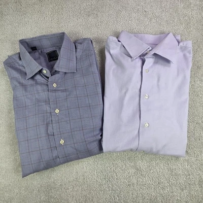 Lote (2) Camisa de Vestir David Donahue Para Hombre Talla 17.5 34/35 Gris Púrpura Foto 1 de 4