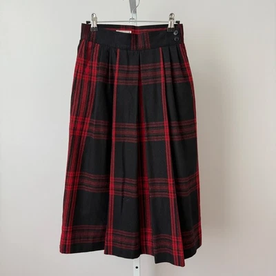 Falda midi plisada de lana de colección Jones New York negra roja a cuadros talla 6 Foto 1 de 4