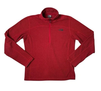 The North Face Pullover Herren Medium Rot 1/4 Zip Fleece Wandern Waffelstrick Lesen - Bild 1 von 4