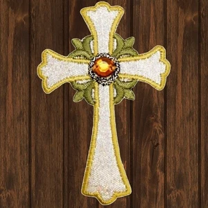 Cross with Jewel Embroidered Patch — Iron On - Picture 1 of 1